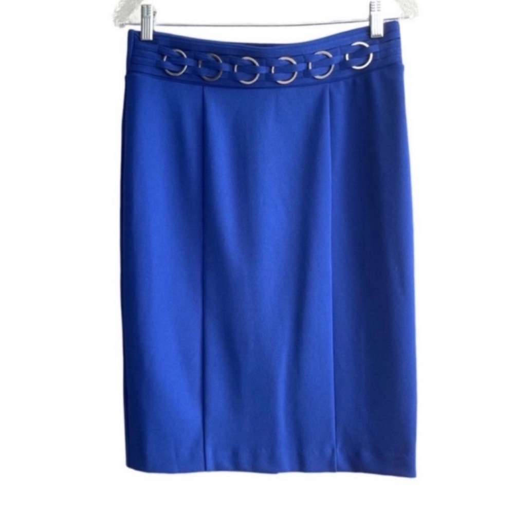 Carole Wren Pull-on Pencil Skirt Stretch Crepe Chain Faux Belt Blue Size S